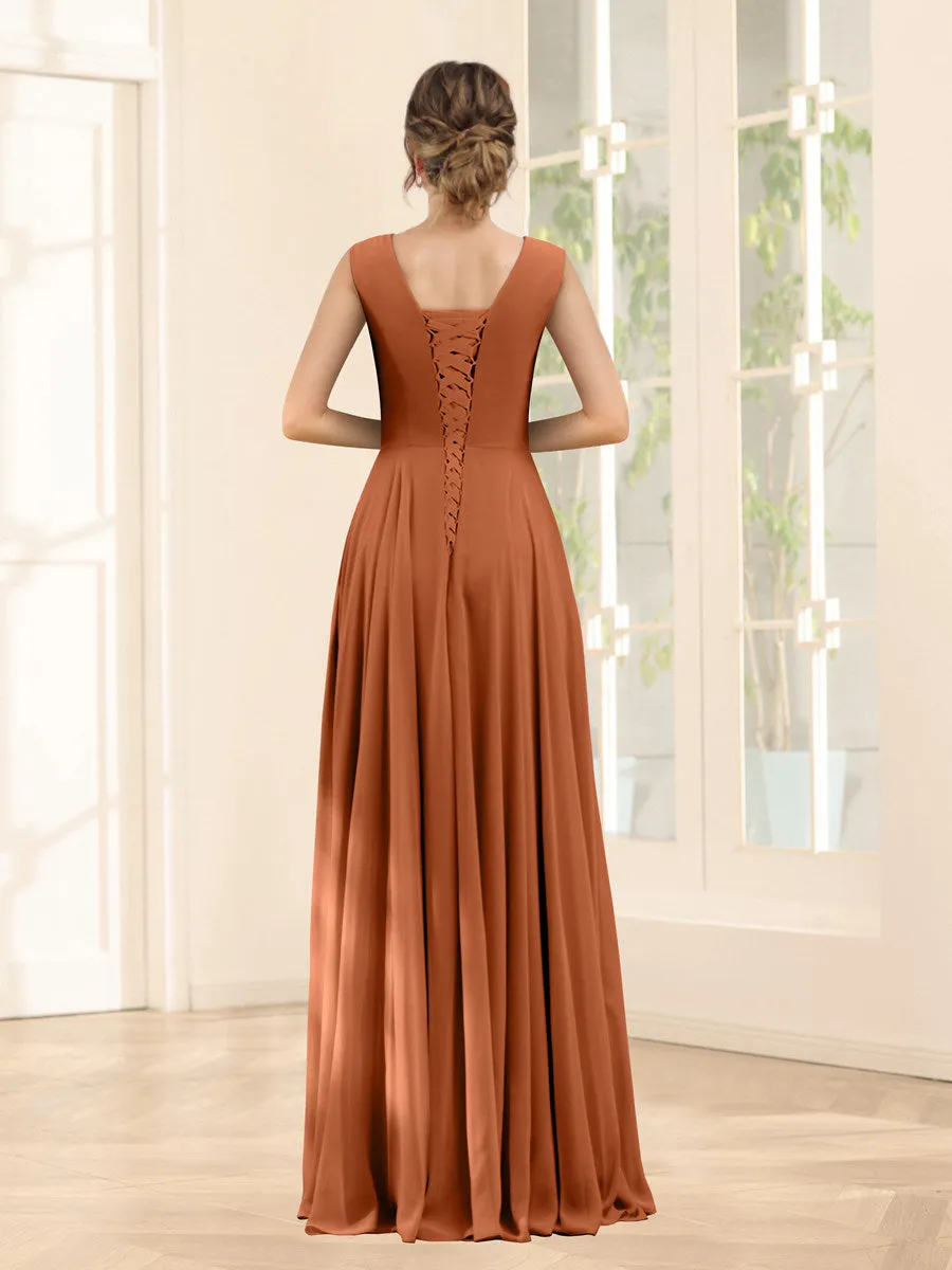 A-Line V-Neck Sleeveless Chiffon Bridesmaid Dresses With Pockets sold by Lavetir product image thumbnail 2