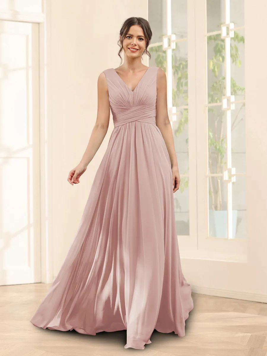 A-Line V-Neck Sleeveless Chiffon Bridesmaid Dresses With Pockets sold by Lavetir product image thumbnail 3