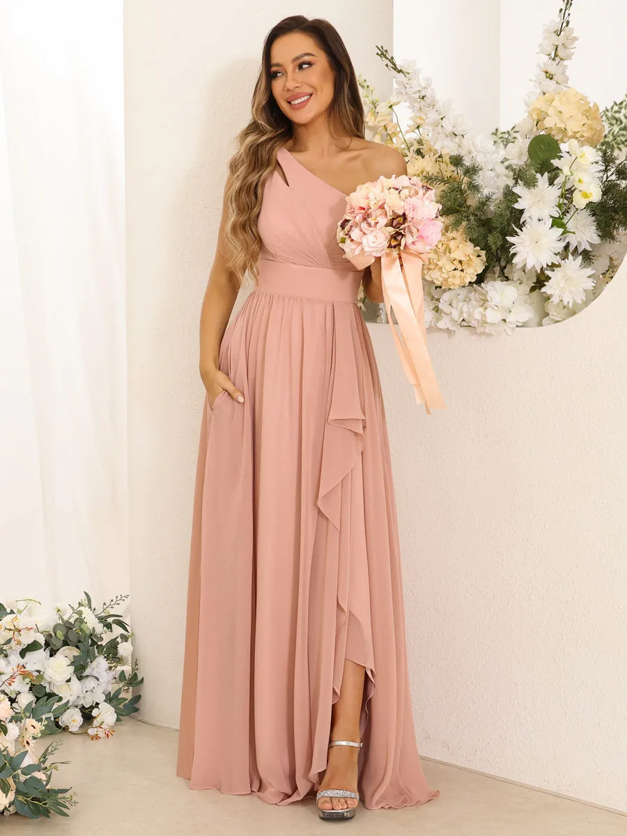 A-Line/Princess One-Shoulder Long Bridesmaid Dresses With Split Side sold by Lavetir product image thumbnail 3