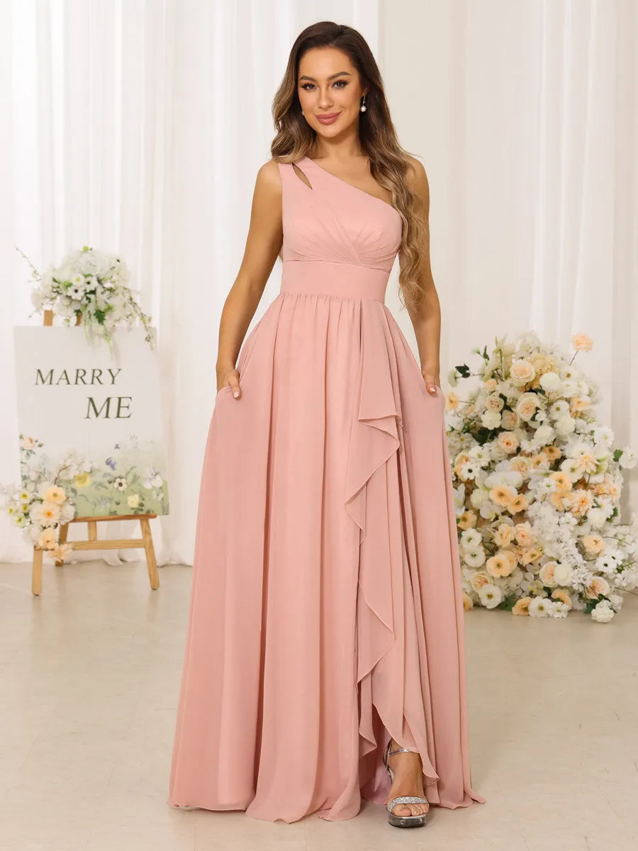 A-Line/Princess One-Shoulder Long Bridesmaid Dresses With Split Side sold by Lavetir product image thumbnail 4