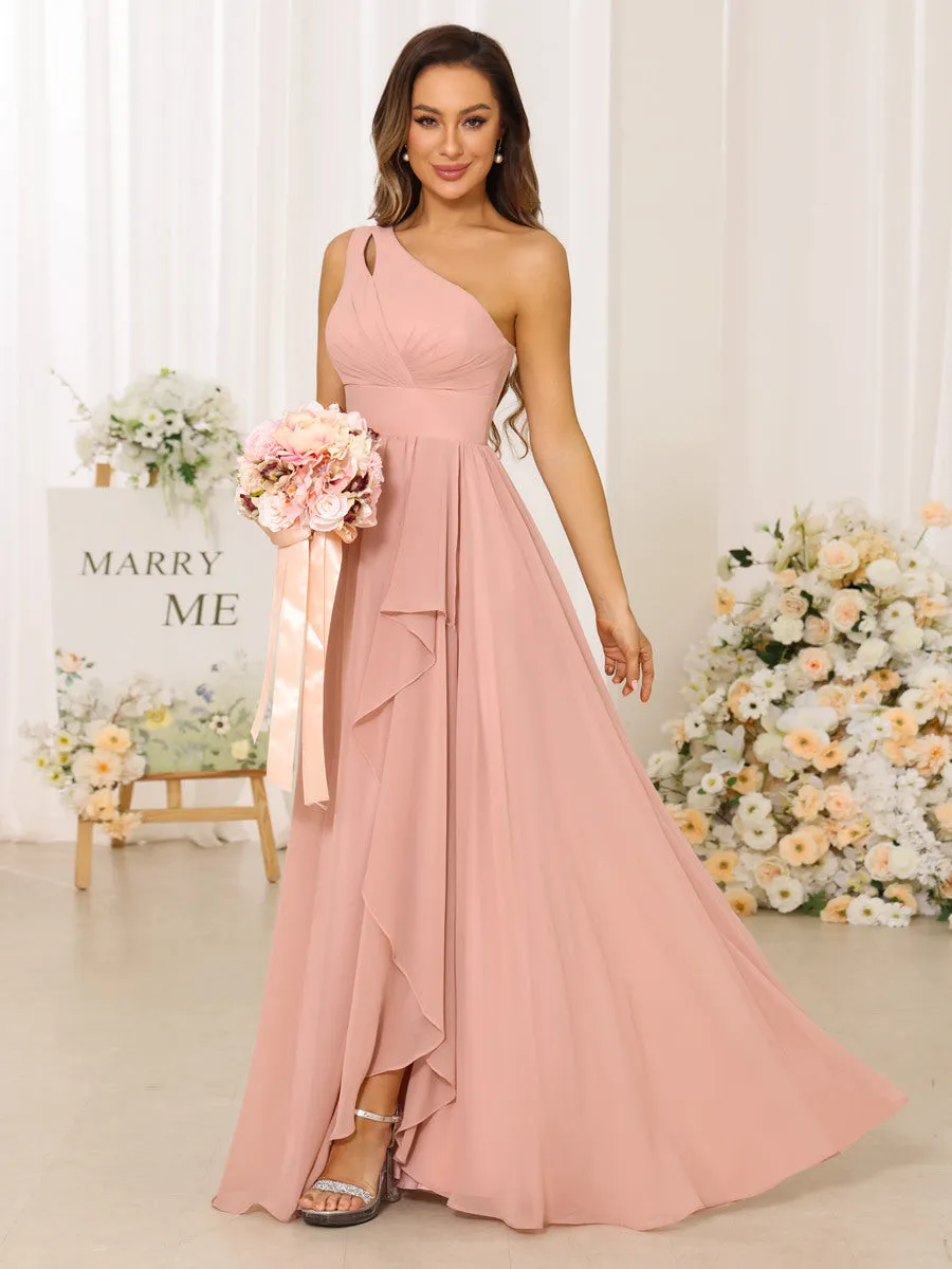 A-Line/Princess One-Shoulder Long Bridesmaid Dresses With Split Side sold by Lavetir