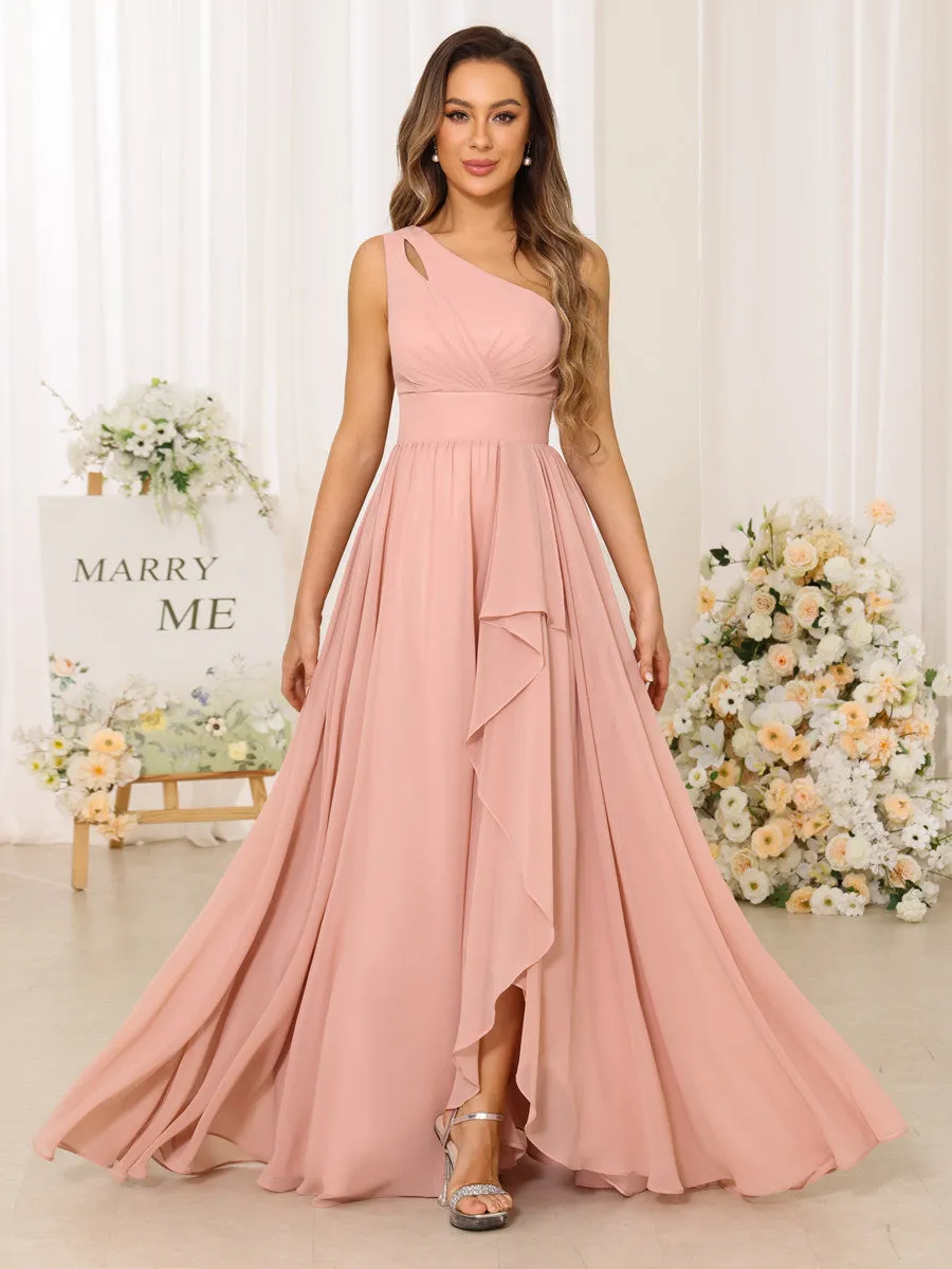 A-Line/Princess One-Shoulder Long Bridesmaid Dresses With Split Side sold by Lavetir product image thumbnail 5