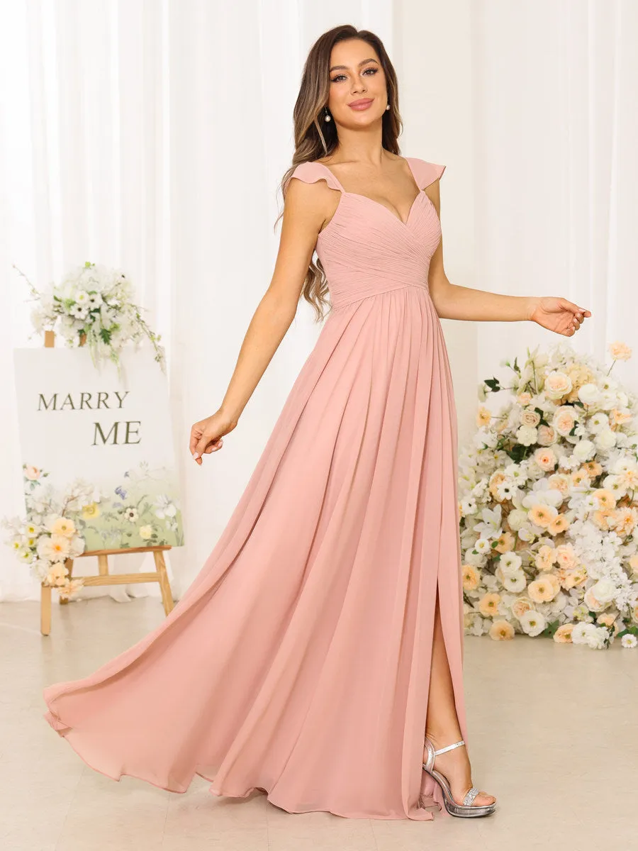 A-Line/Princess V-Neck Floor Length Bridesmaid Dresses With Split Side sold by Lavetir product image thumbnail 4
