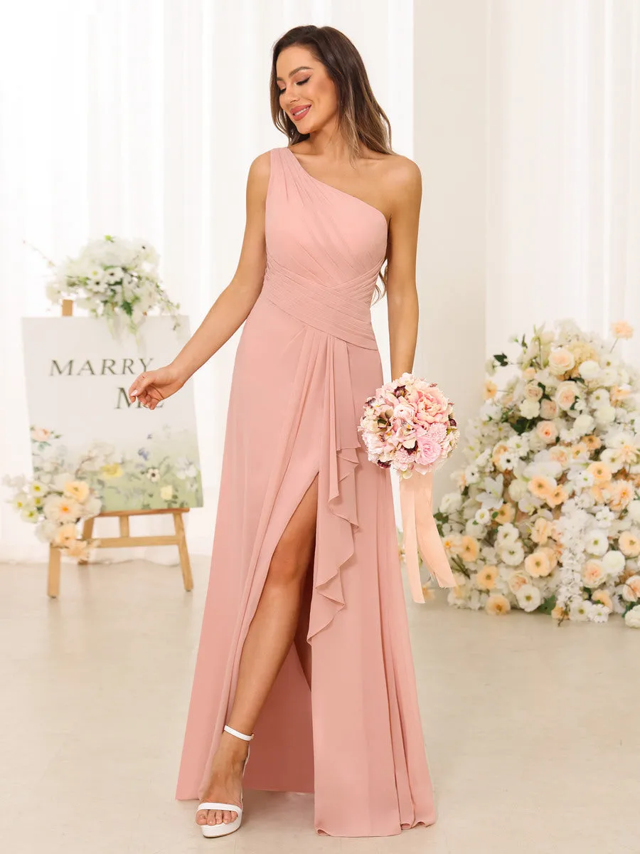 A-Line/Princess One-Shoulder Long Bridesmaid Dresses with Split Side sold by Lavetir product image thumbnail 3