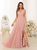 A-Line/Princess V-Neck Split Side Long Bridesmaid Dresses with Pockets sold by Lavetir