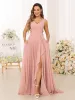 A-Line/Princess V-Neck Split Side Long Bridesmaid Dresses with Pockets sold by Lavetir