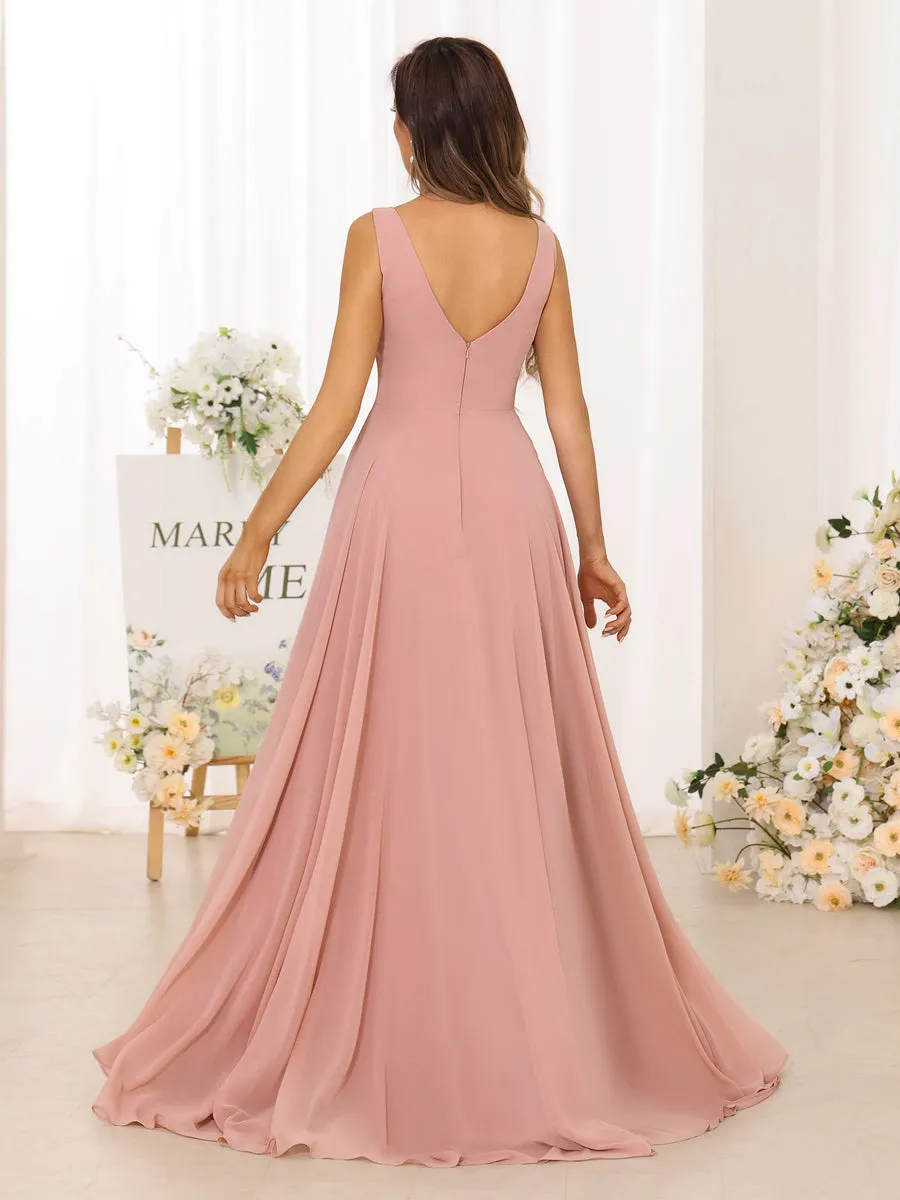 A-Line/Princess V-Neck Split Side Long Bridesmaid Dresses with Pockets sold by Lavetir product image thumbnail 2