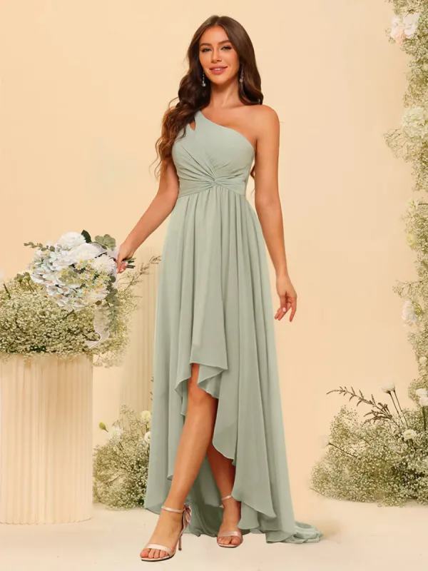 A-line/Princess One-The-Shoulder Asymmetrical Long Bridesmaid dresses sold by Lavetir