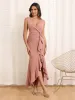 Sheath/Column V-Neck Long Asymmetrical Prom Dresses with Ruffles & Split Side sold by Lavetir