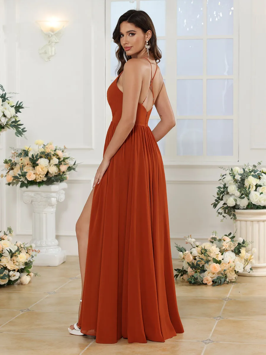 A-Line/Princess Spaghetti Straps Long Wedding Party Dresses with Split Side sold by Lavetir product image thumbnail 3