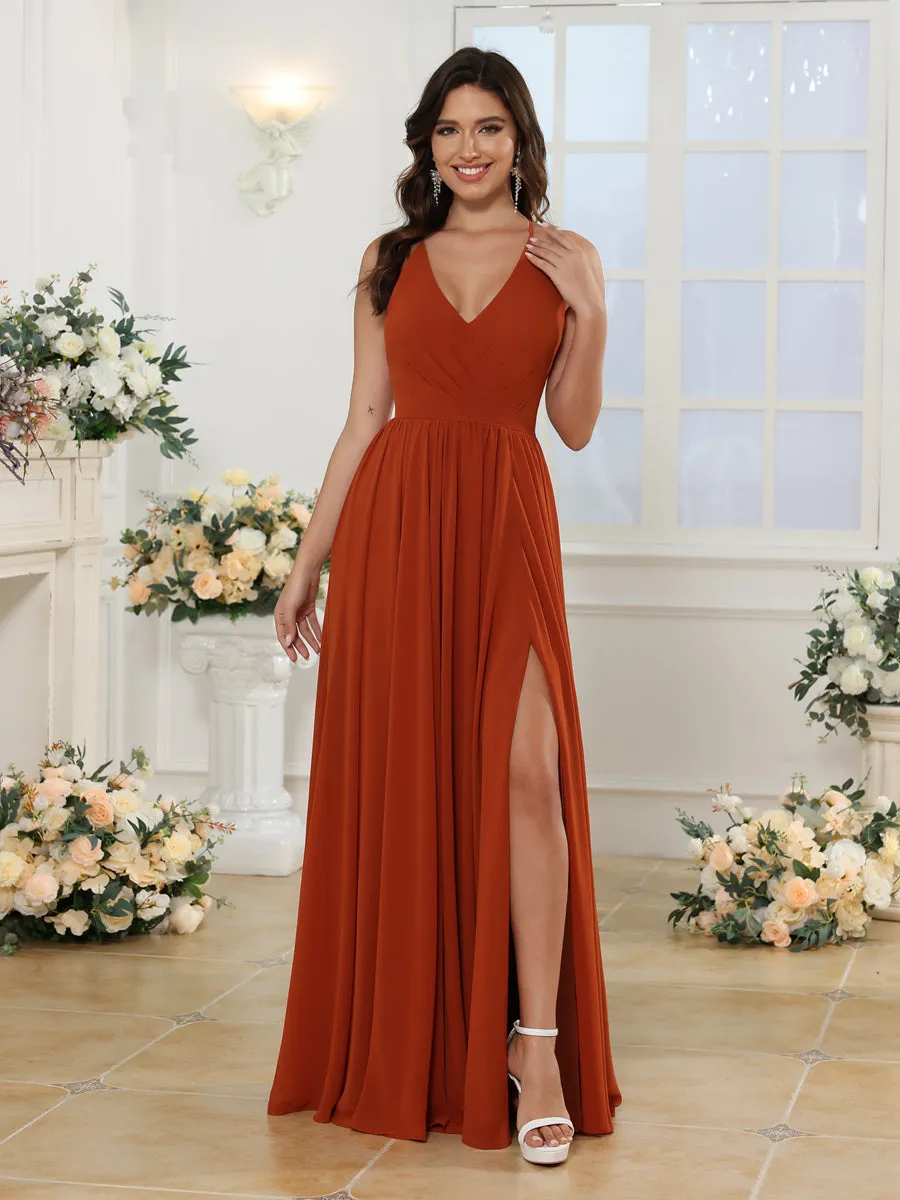 A-Line/Princess Spaghetti Straps Long Wedding Party Dresses with Split Side sold by Lavetir product image thumbnail 4