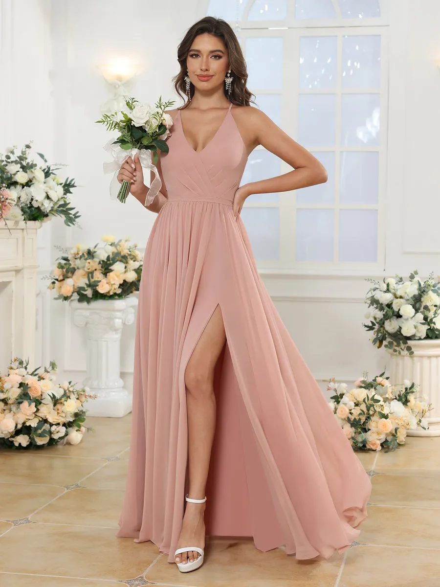 A-Line/Princess Spaghetti Straps Long Wedding Party Dresses with Split Side sold by Lavetir product image thumbnail 2