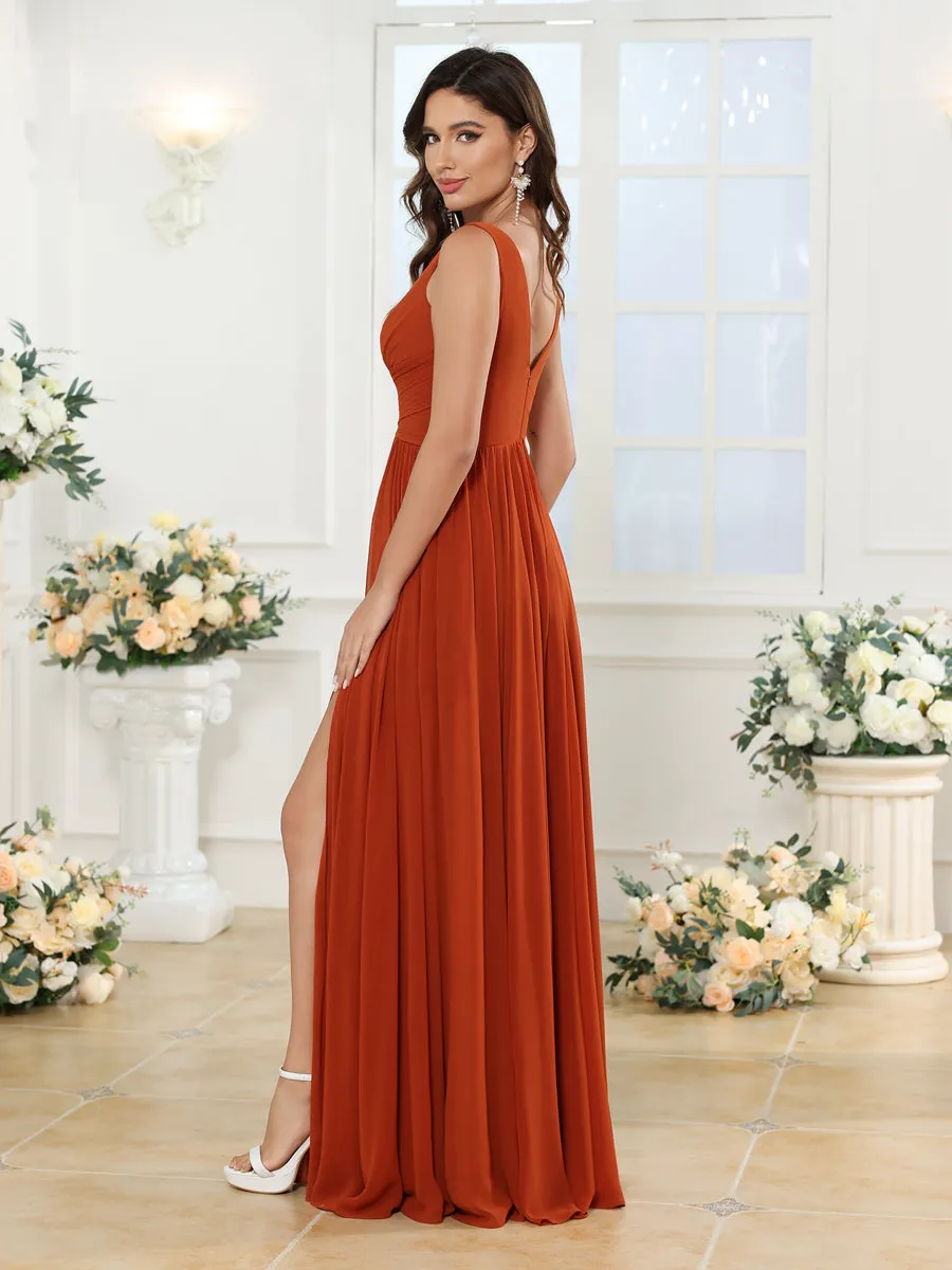 A-Line/Princess V-Neck Long Wedding Party Dresses with Split Side & Pockets sold by Lavetir product image thumbnail 3