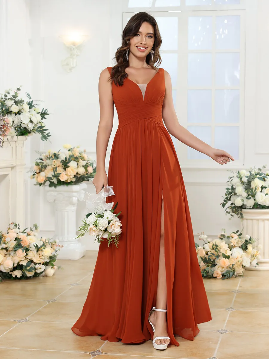 A-Line/Princess V-Neck Long Wedding Party Dresses with Split Side & Pockets sold by Lavetir product image thumbnail 5