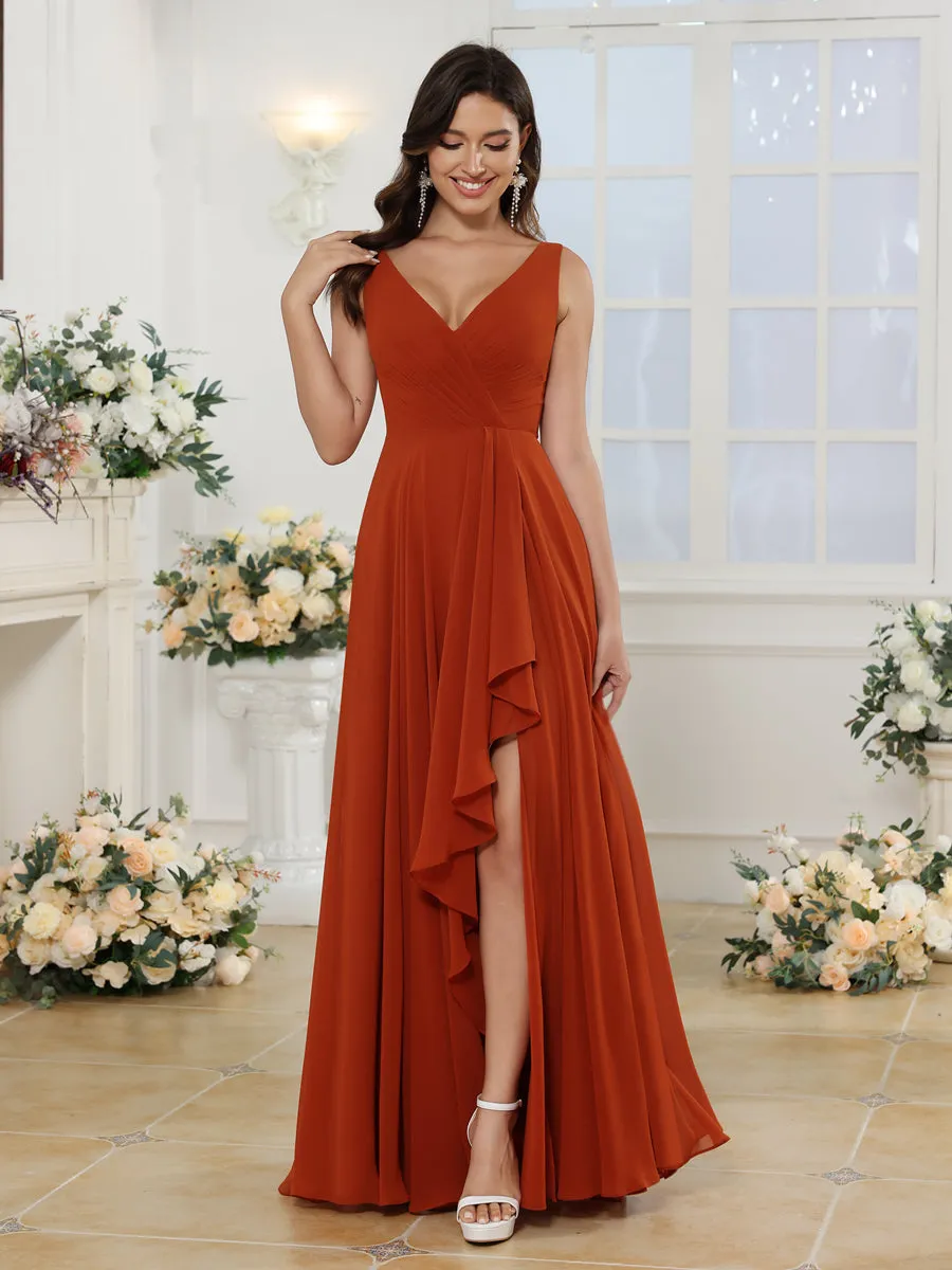 A-Line/Princess V-Neck Long Wedding Party Dresses with Split Side sold by Lavetir product image thumbnail 4