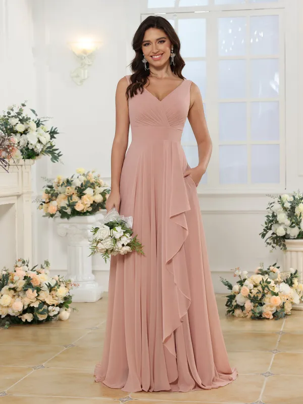 A-Line/Princess V-Neck Long Wedding Party Dresses with Split Side & Pockets sold by Lavetir