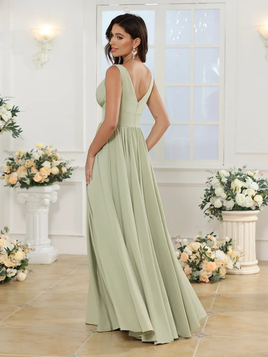 A-Line/Princess V-Neck Long Wedding Party Dresses with Split Side & Pockets sold by Lavetir product image thumbnail 2