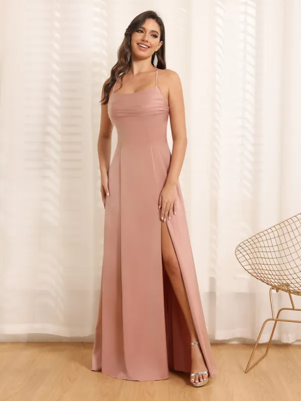 A-Line/Princess Spaghetti Straps Long Wedding Party Dresses with Split Side sold by Lavetir