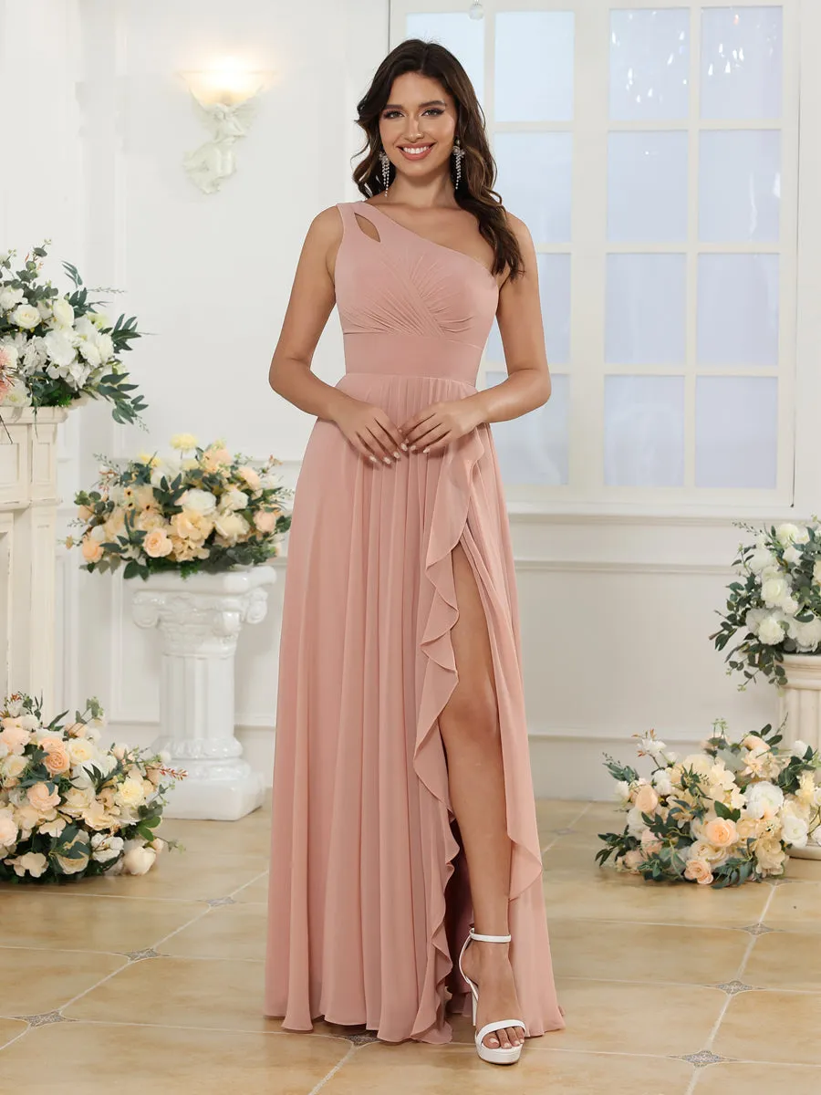 A-Line/Princess One-Shoulder Long Wedding Party Dresses with Split Side sold by Lavetir product image thumbnail 3