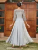 A-Line/Princess Sheer Neck Half Sleeves Long Evening Dresses with Appliques sold by Lavetir