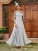 A-Line/Princess Sheer Neck Half Sleeves Long Evening Dresses with Appliques sold by Lavetir
