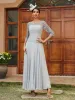 A-Line/Princess Sheer Neck Half Sleeves Long Evening Dresses with Appliques sold by Lavetir