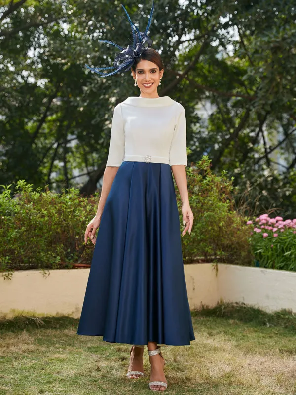 A-Line/Princess High Neck Half Sleeves Long Evening Dresses with Rhinestones sold by Lavetir