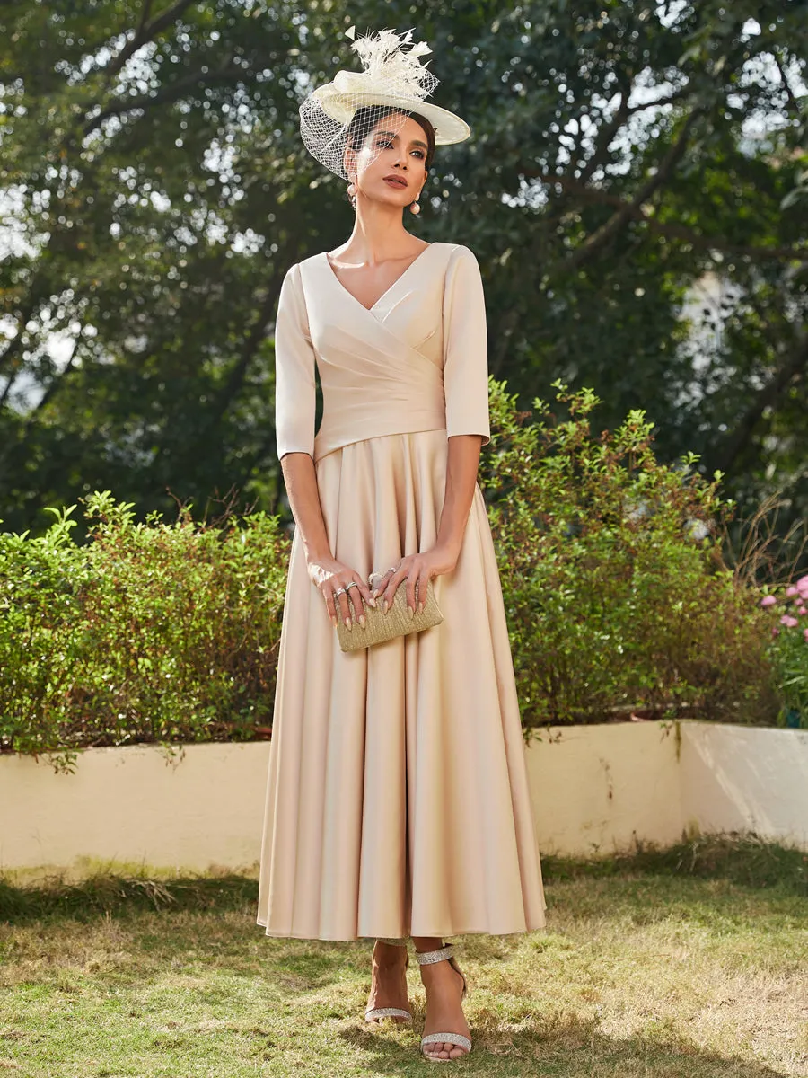 A-Line/Princess V-Neck Half Sleeves Ankle-Length Long Evening Dresses with Ruffles sold by Lavetir product image thumbnail 2