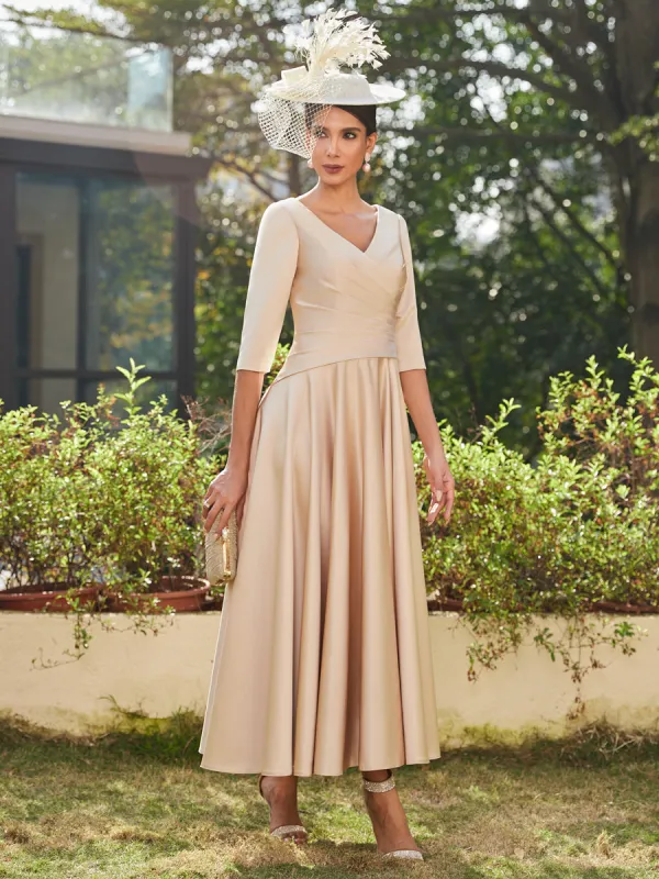 A-Line/Princess V-Neck Half Sleeves Ankle-Length Long Evening Dresses with Ruffles sold by Lavetir