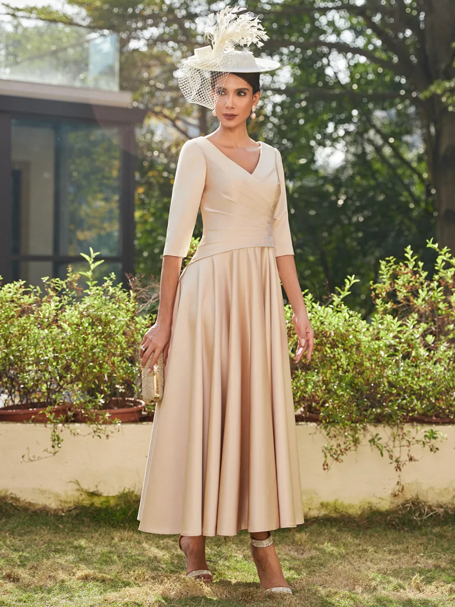 A-Line/Princess V-Neck Half Sleeves Ankle-Length Long Evening Dresses with Ruffles sold by Lavetir