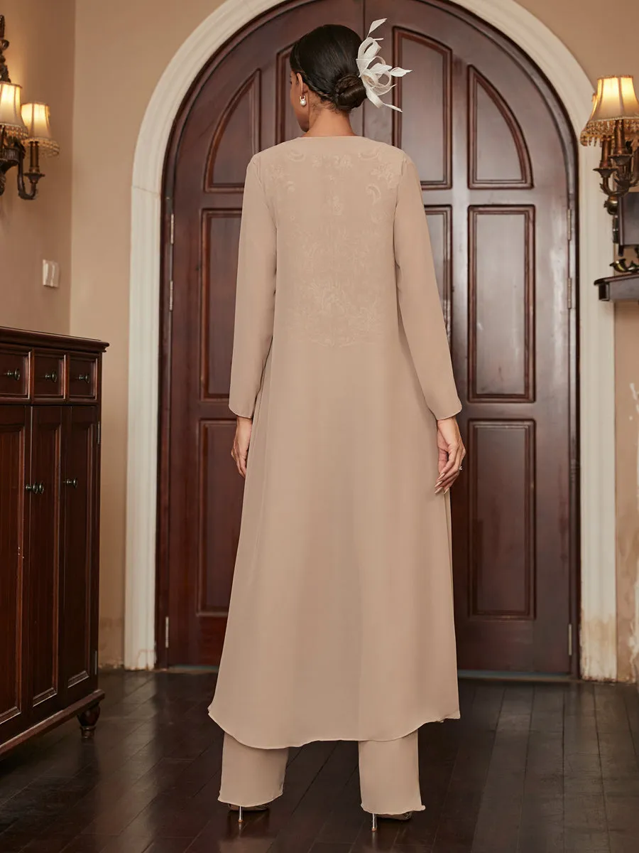 Chiffon Scoop Long Sleeves 3 Pieces Pantsuits with Appliques & Jacket sold by Lavetir product image thumbnail 2