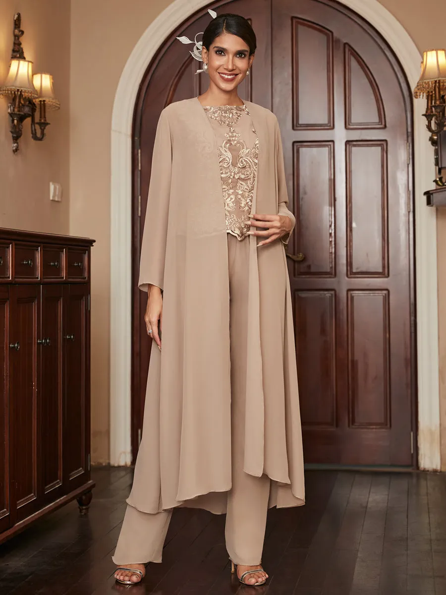 Chiffon Scoop Long Sleeves 3 Pieces Pantsuits with Appliques & Jacket sold by Lavetir product image thumbnail 3