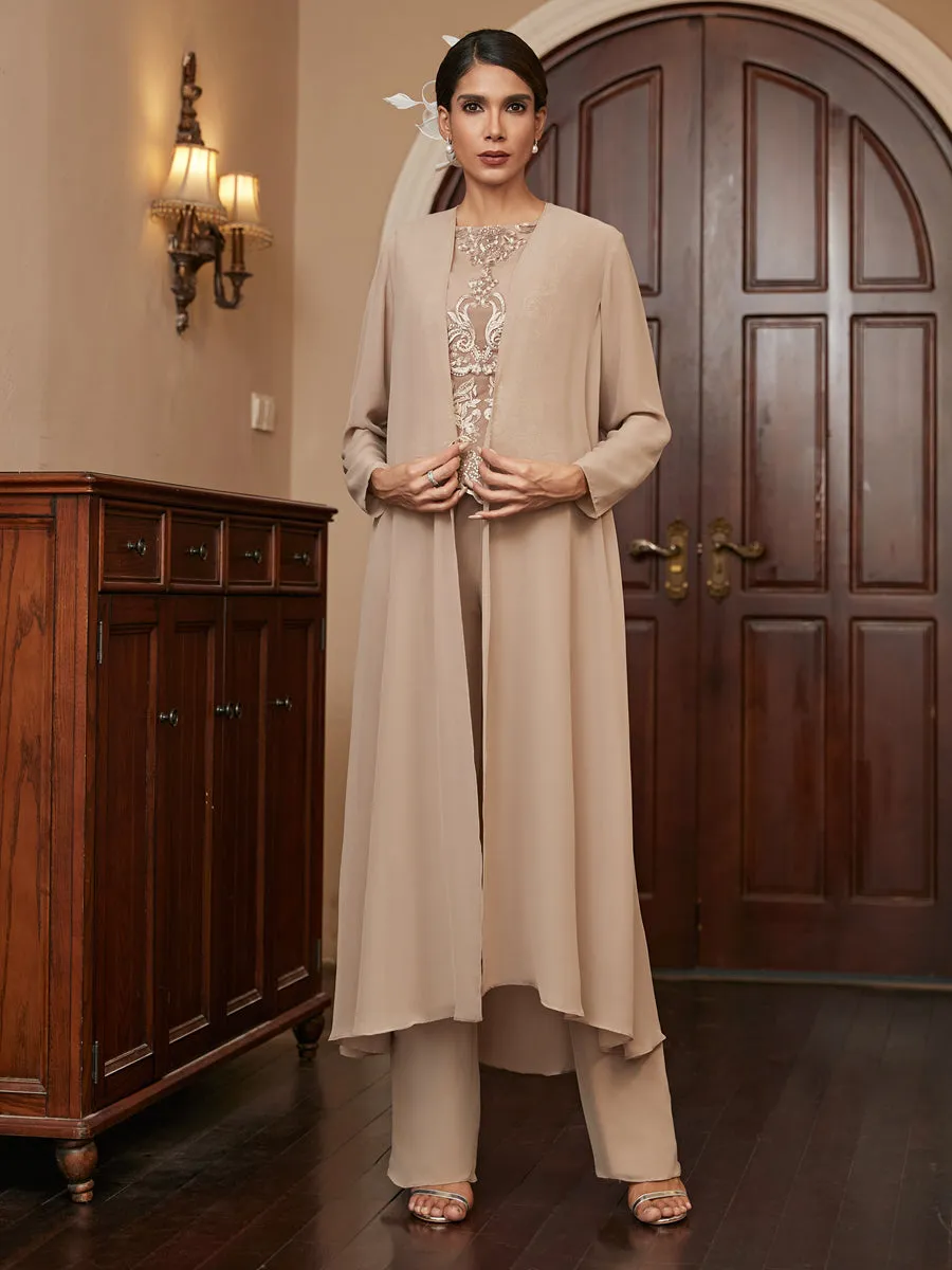 Chiffon Scoop Long Sleeves 3 Pieces Pantsuits with Appliques & Jacket sold by Lavetir product image thumbnail 4