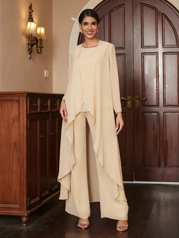 Chiffon Scoop Long Sleeves 3 Pieces Pantsuits with Jacket sold by Lavetir