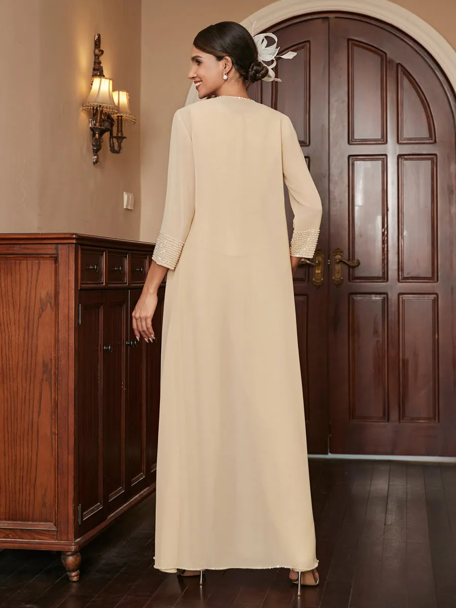 Chiffon Scoop 3/4 Sleeves 3 Pieces Pantsuits with Sequins & Jacket sold by Lavetir product image thumbnail 2