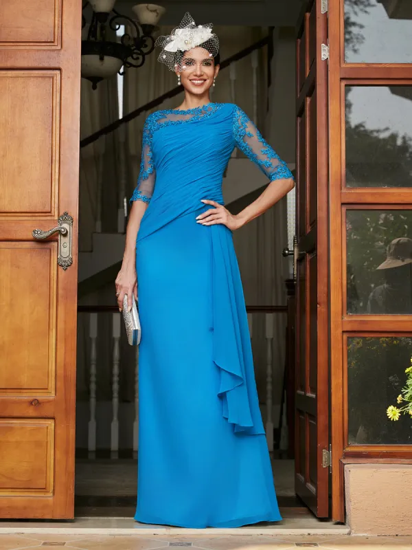 Sheath/Column Scoop Half Sleeves Long Evening Dresses with Appliques sold by Lavetir