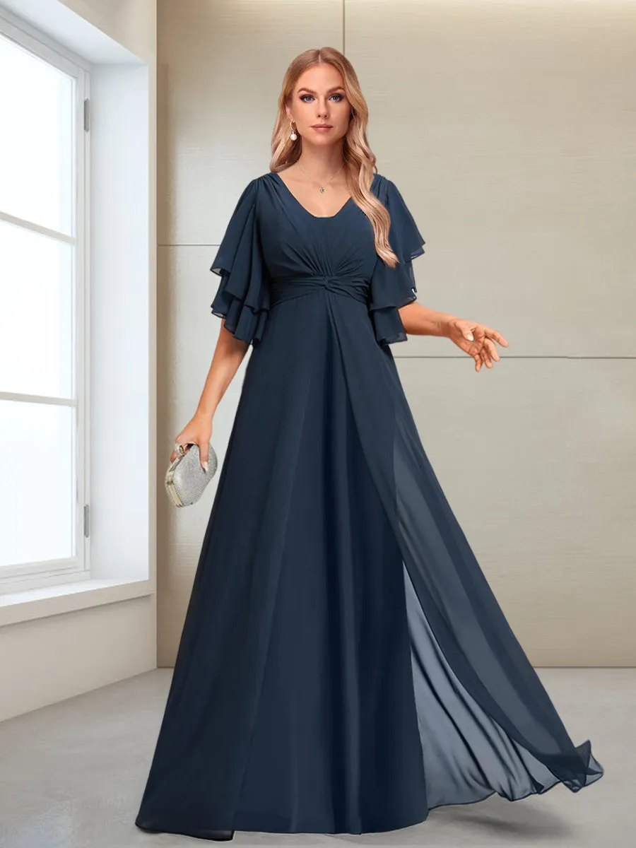 A-Line/Princess V-Neck Floor-Length Half Sleeves Mother of the Bride Dresses sold by Lavetir