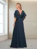 A-Line/Princess V-Neck Floor-Length Half Sleeves Mother of the Bride Dresses sold by Lavetir