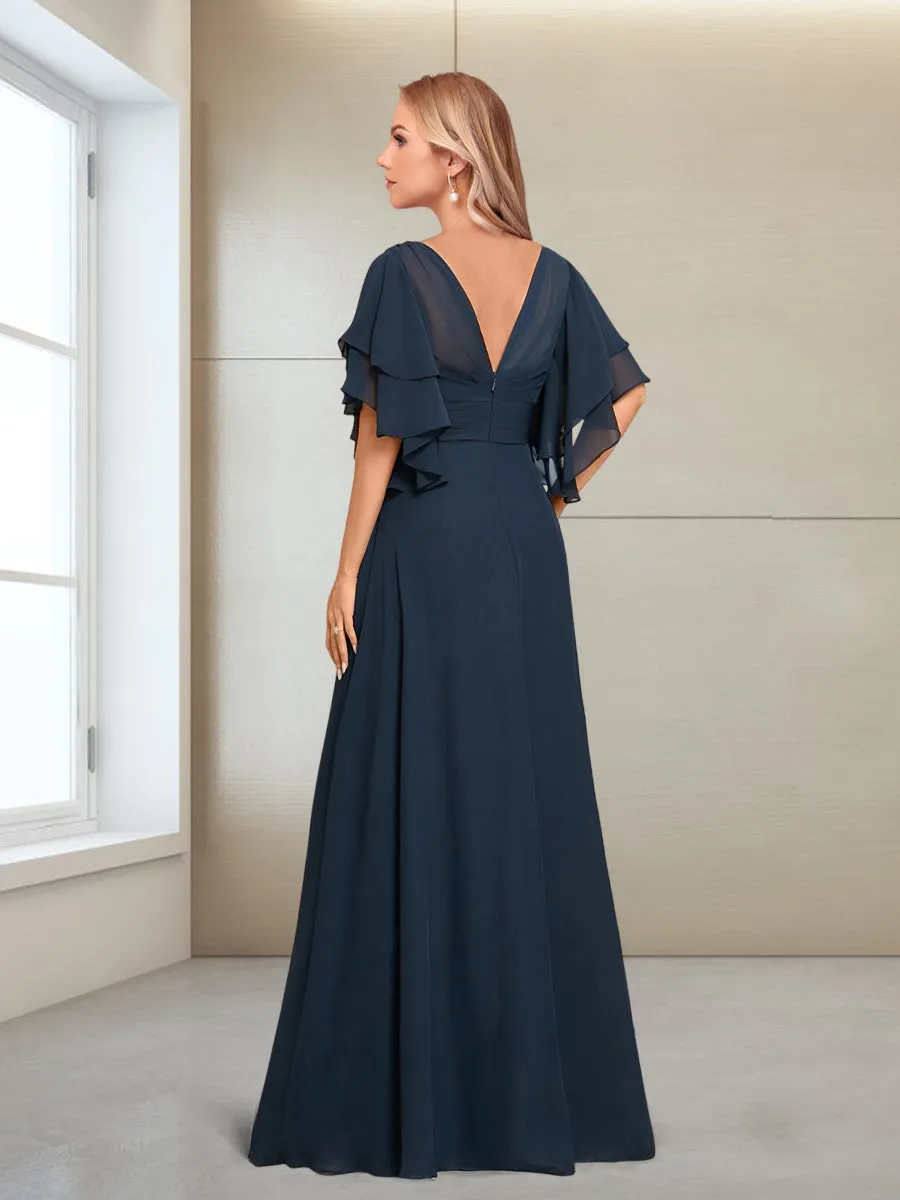 A-Line/Princess V-Neck Floor-Length Half Sleeves Mother of the Bride Dresses sold by Lavetir product image thumbnail 2