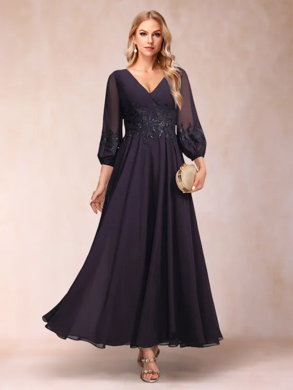 A-Line/Princess Ankle-Length 3/4 Sleeves V-Neck Mother of the Bride Dresses sold by Lavetir