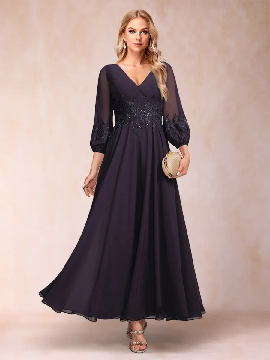 A-Line/Princess Ankle-Length 3/4 Sleeves V-Neck Mother of the Bride Dresses sold by Lavetir