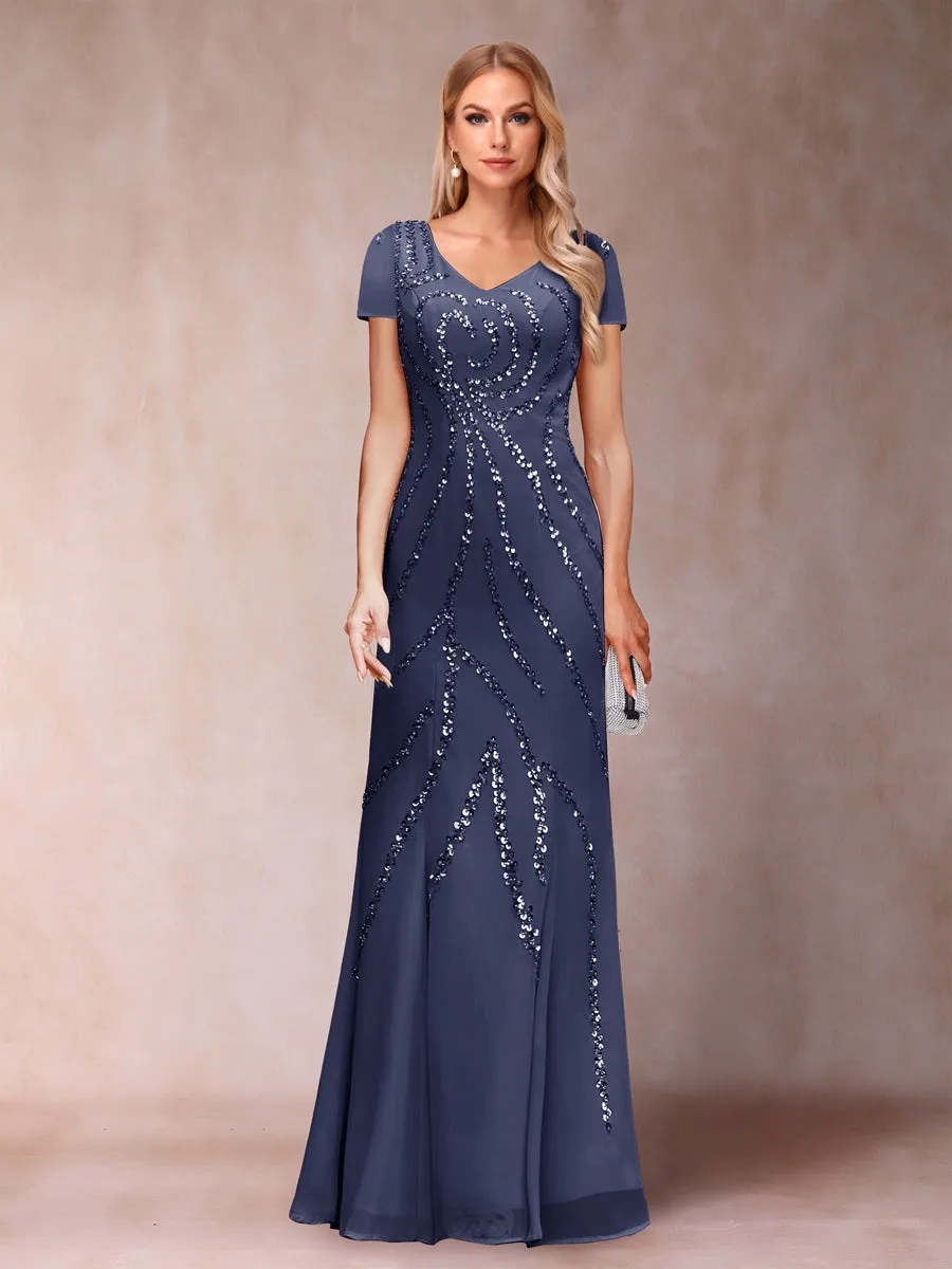Sheath/Column V-Neck Floor-Length Mother of the Bride Dresses With Jacket & Sequins sold by Lavetir product image thumbnail 3