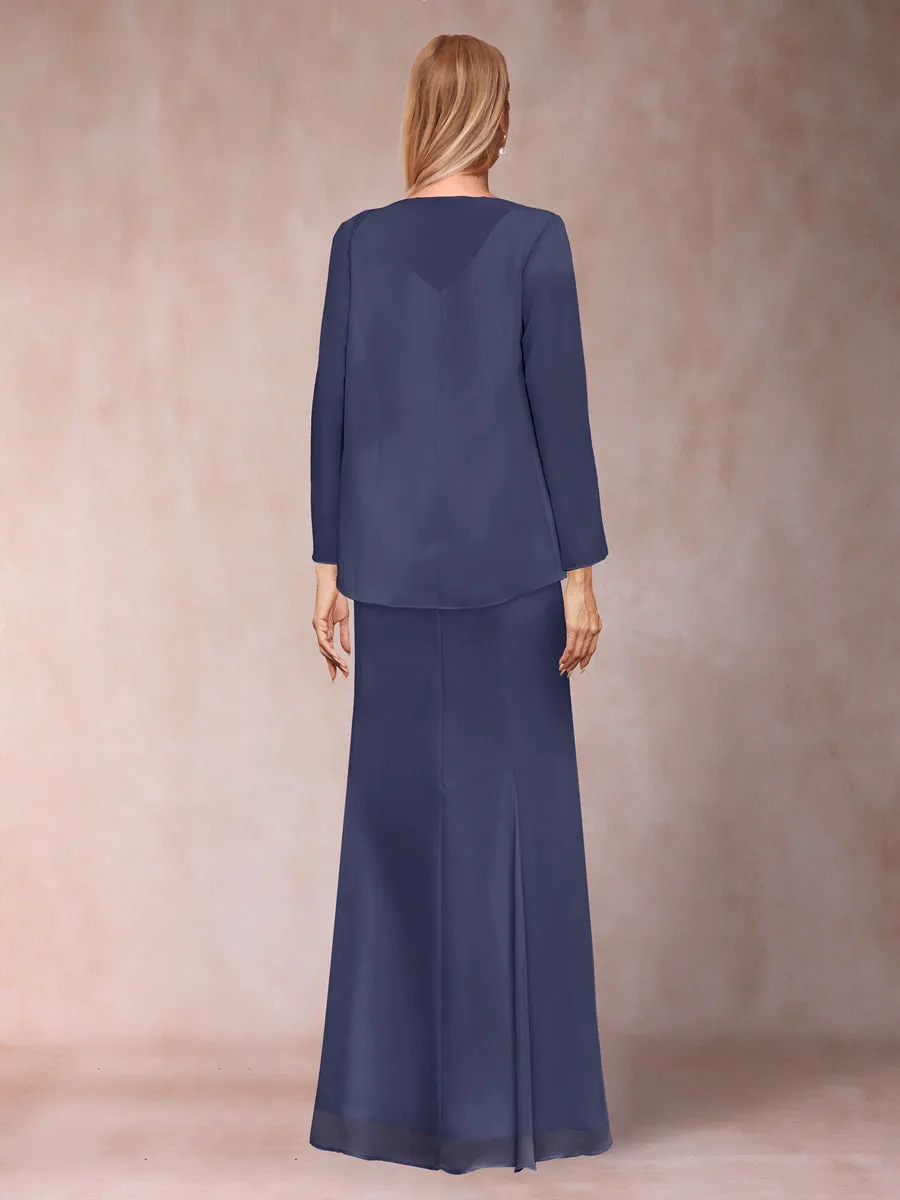 Sheath/Column V-Neck Floor-Length Mother of the Bride Dresses With Jacket & Sequins sold by Lavetir product image thumbnail 2