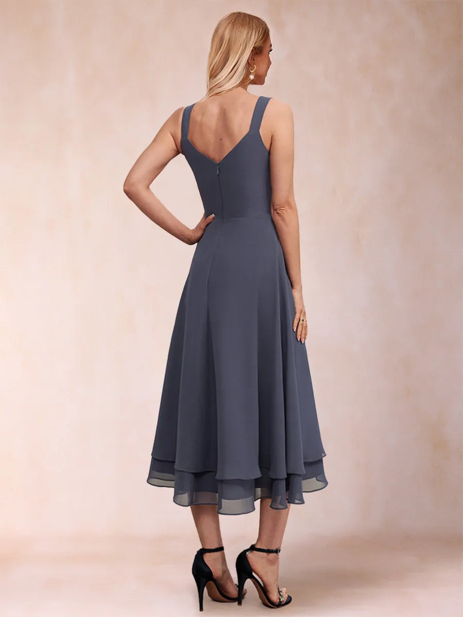 A-Line/Princess Tea-Length 3/4 Sleeves V-Neck Mother of the Bride Dresses sold by Lavetir product image thumbnail 4