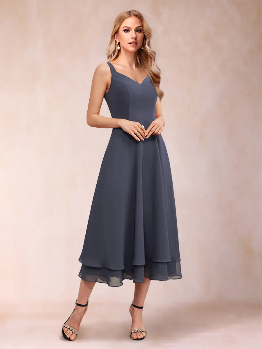 A-Line/Princess Tea-Length 3/4 Sleeves V-Neck Mother of the Bride Dresses sold by Lavetir product image thumbnail 3