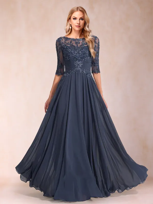 A-Line/Princess Floor-Length Half Sleeves Scoop Mother of the Bride Dresses sold by Lavetir