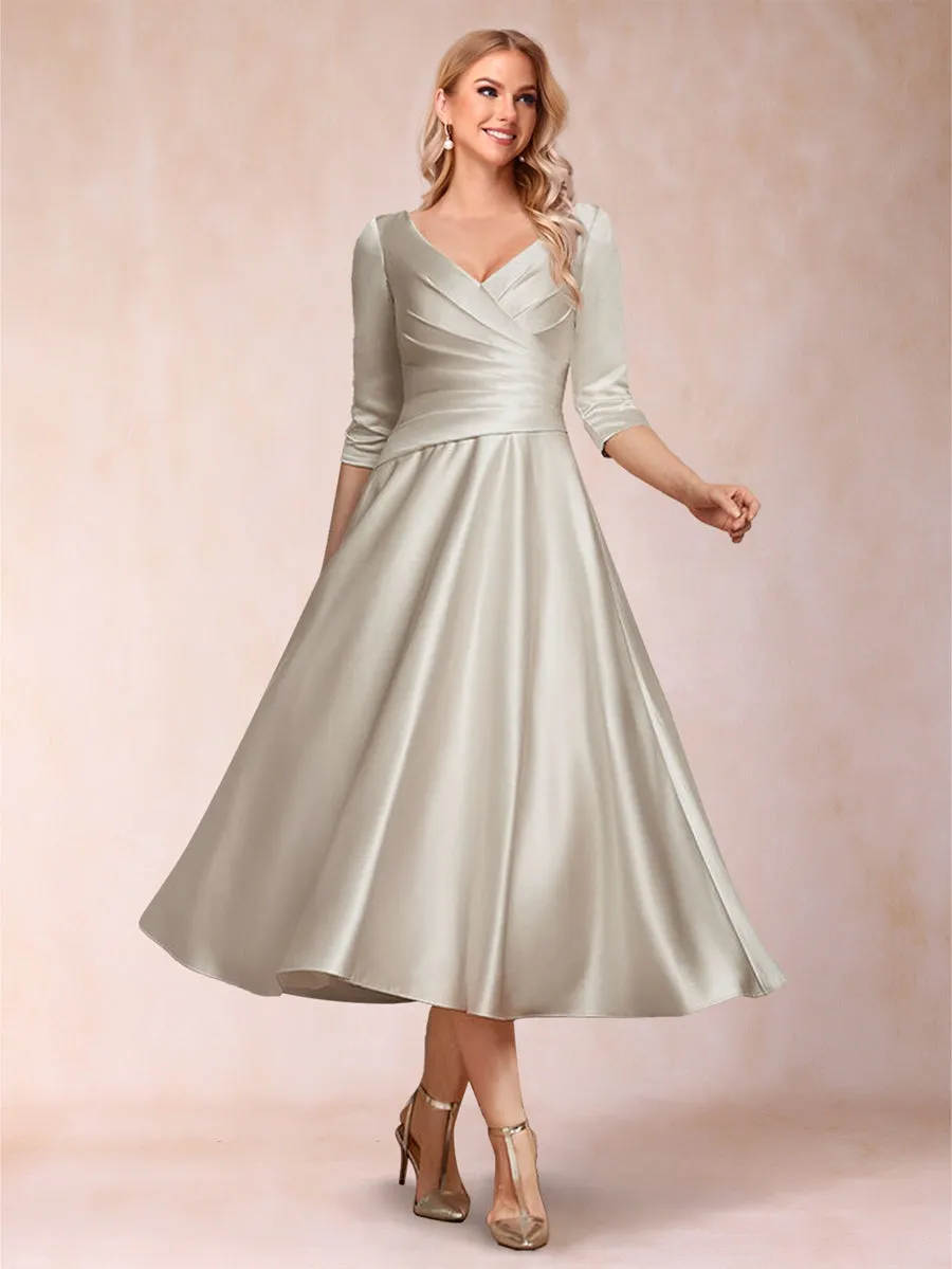 A-Line/Princess Tea-Length 3/4 Sleeves V-Neck Mother of the Bride Dresses sold by Lavetir