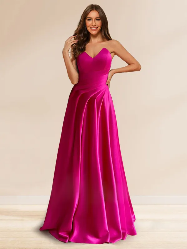 A-Line/Princess Strapless Floor-Length Ruffles Bridesmaid Dresses sold by Lavetir