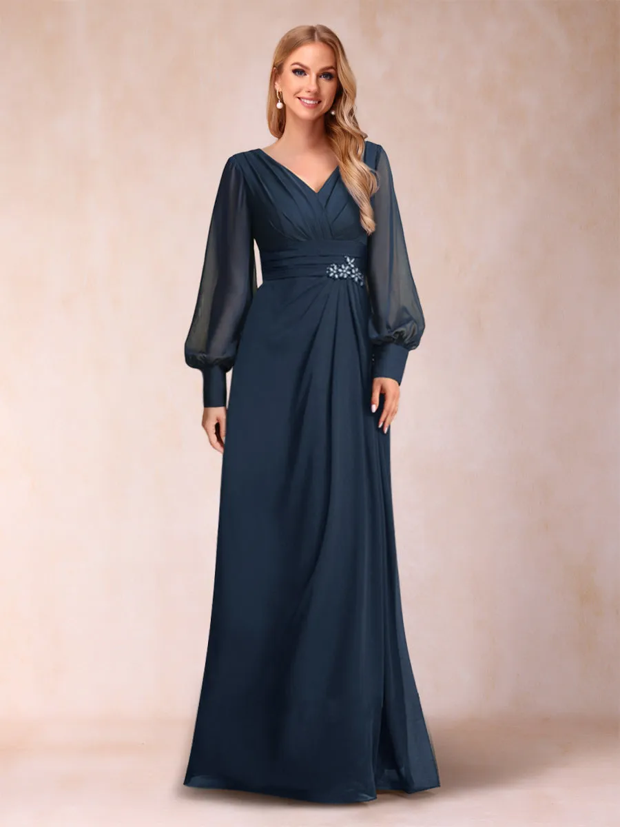 A-Line/Princess Long Sleeves V-Neck Mother of the Bride Dresses sold by Lavetir