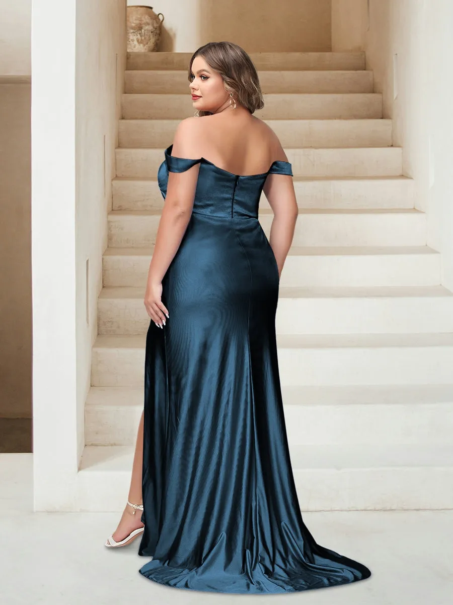 Sheath/Column Off-the-Shoulder Plus Size Bridesmaid Dresses With Split Side sold by Lavetir product image thumbnail 2